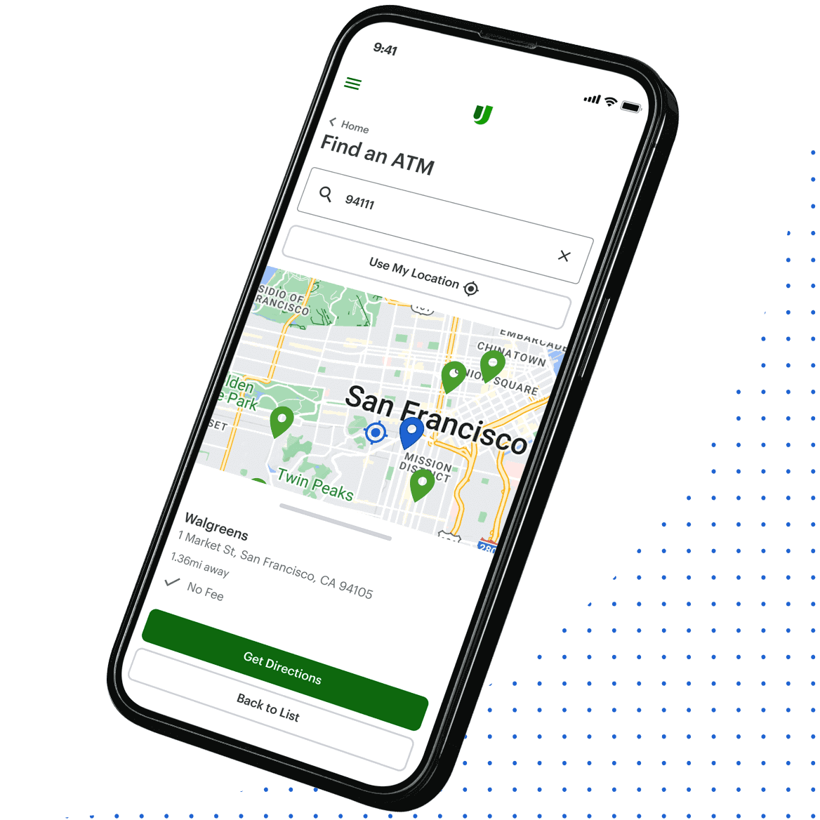Cell phone showing ATM locations