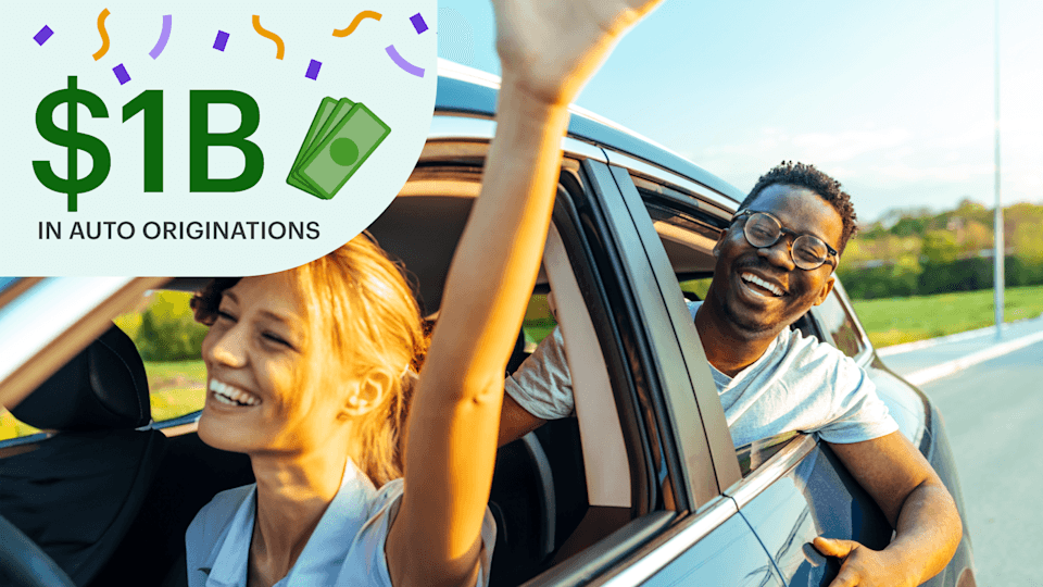Upgrade $1 billion auto loan milestone announcement graphic