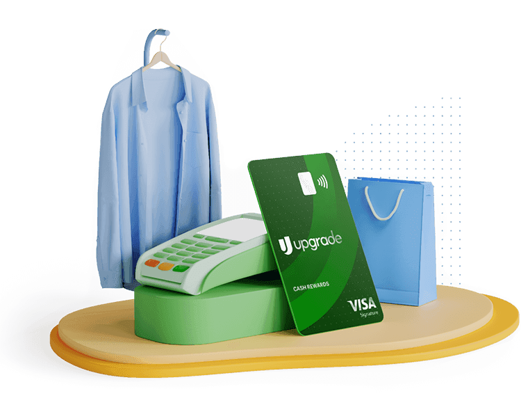 Cash Rewards card art displayed with a shirt, payment terminal, and shopping bag