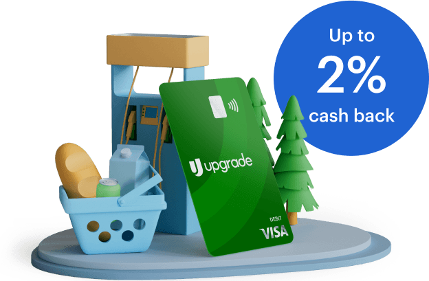 Rewards Checking Preferred debit card surrounded by grocery, gas, and pharmcy