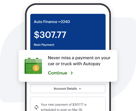 Upgrade auto finance app interface on a smartphone.