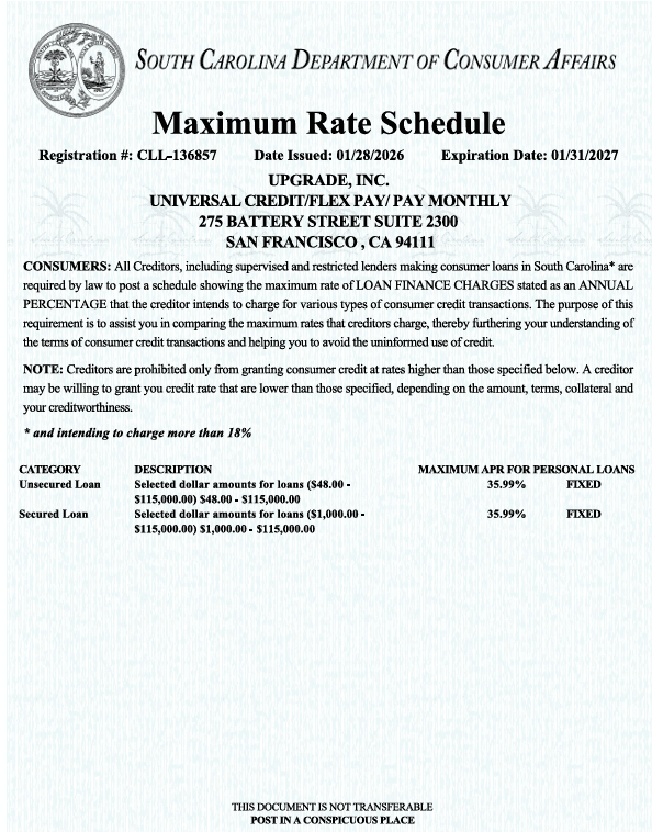 SC Max Rate Schedule (Upgrade, Inc.) Univeral Credit.Flex Pay.Pay Monthly CLL-136857 (exp. 2027.01.31)