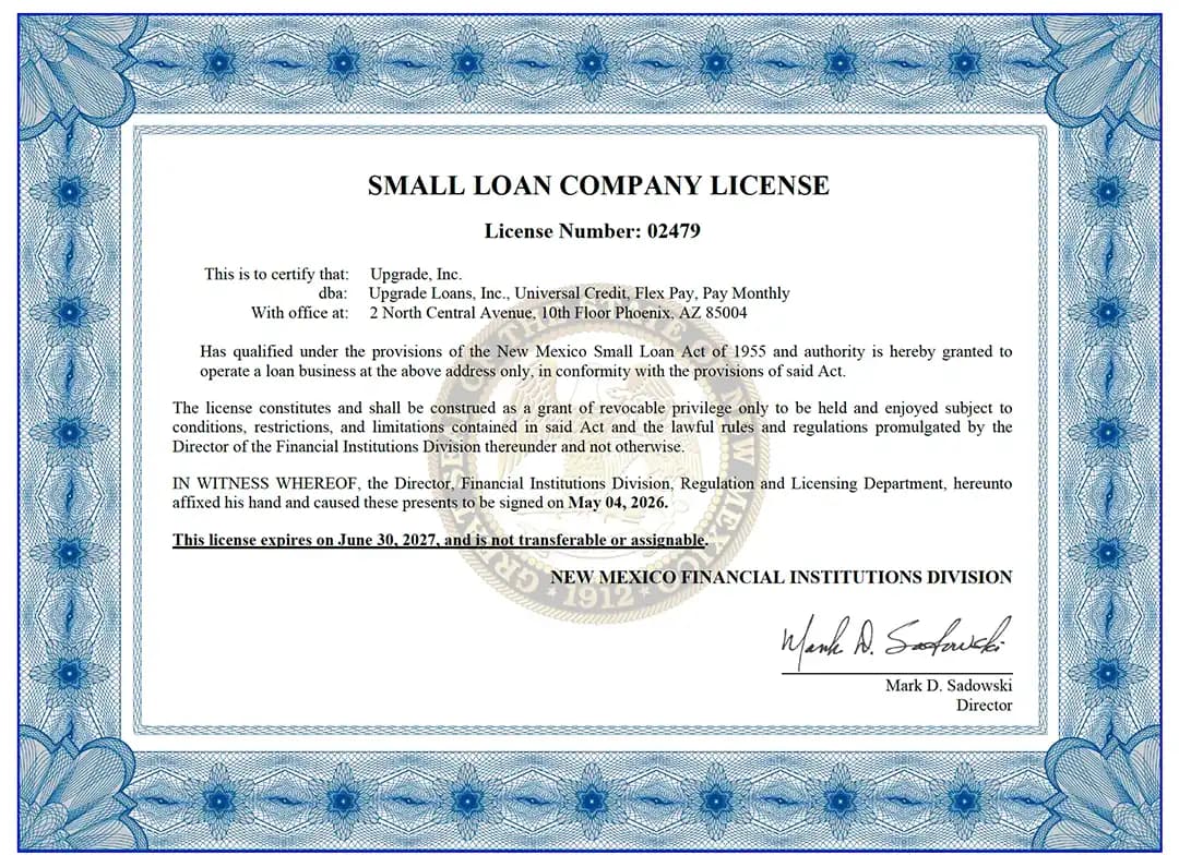 Upgrade's New Mexico State License and Consumer Information
