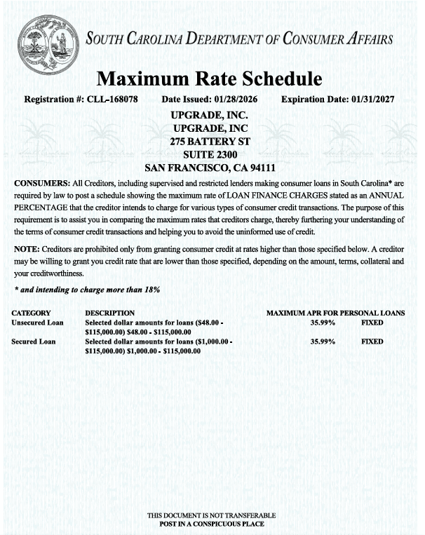 SC Max Rate Schedule (Upgrade, Inc.) SF Location CLL-168078 (exp. 2027.01.31)
