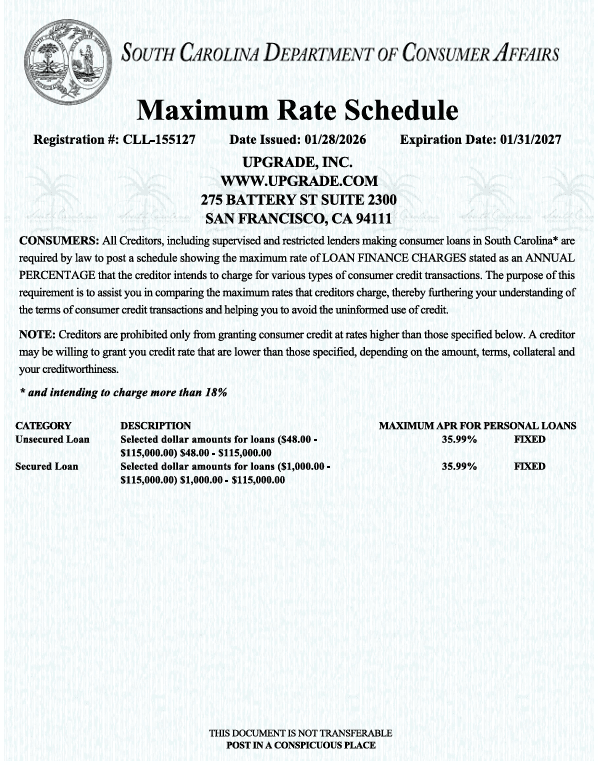SC Max Rate Schedule (Upgrade, Inc.) www.upgrade.com CLL-155127 (exp. 2027.01.31)