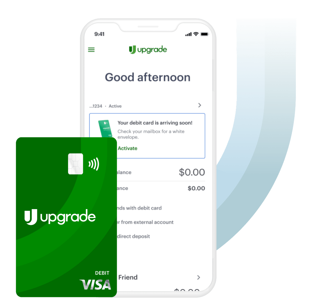 Green Upgrade card with contactless symbol and Visa logo