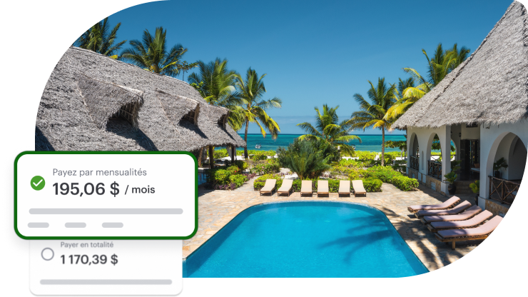 Un complexe hôtelier paisible et des exemples de paiements Flex Pay