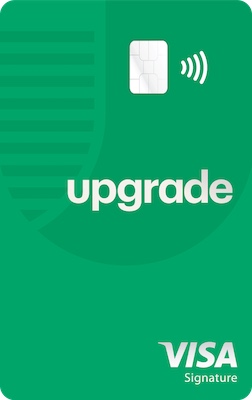 Green Upgrade card with contactless symbol and Visa logo