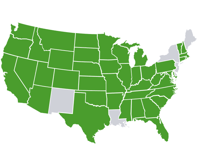 Map showing Upgrade auto loan availability by state.