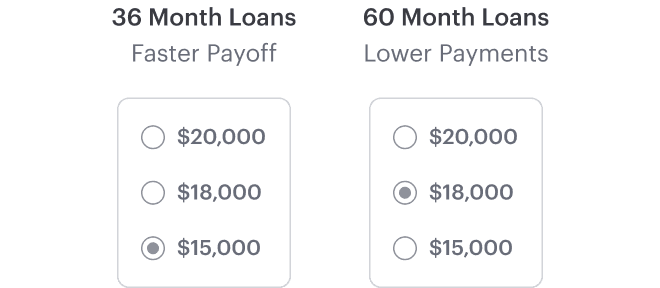 Choose between a faster payoff with a shorter term or lower payments with a longer term.